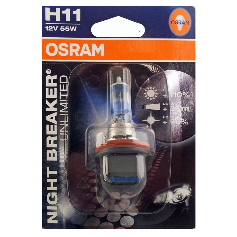 Галогенная лампа Osram H11 12v 55w Night Breaker UNLIMITED+110% (блистер1шт.)