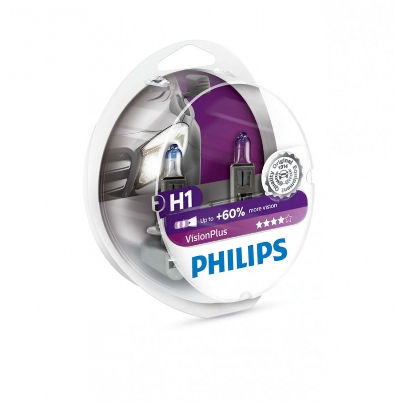 Галогенные лампы Philips H1 12v 55w Vision Plus +60%